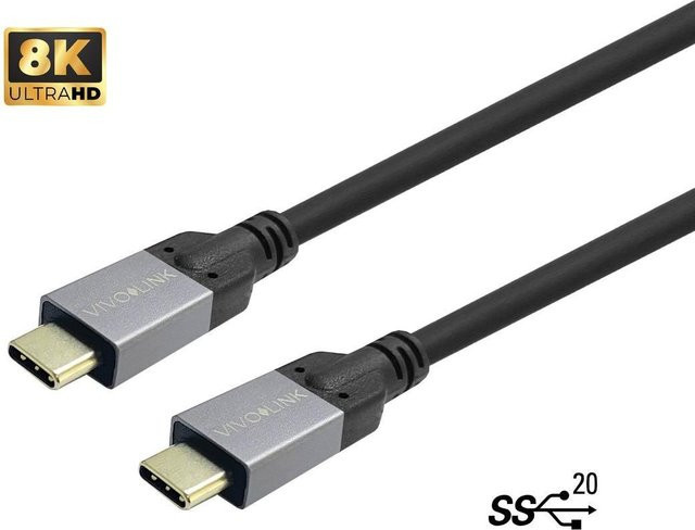 VivoLink USB-C auf USB-C Datenkabel, 3 m, 20 Gbps, Grau - Bild 1