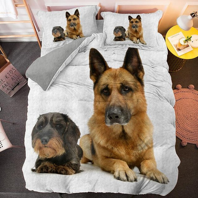 Bettwäsche-Set Deutscher Schäferhund mit 3D-Hundemuster von Your Warm Home, weiß, Material Mikrofaser, Breite: 140 cm, Länge: 210 cm - Bild 1