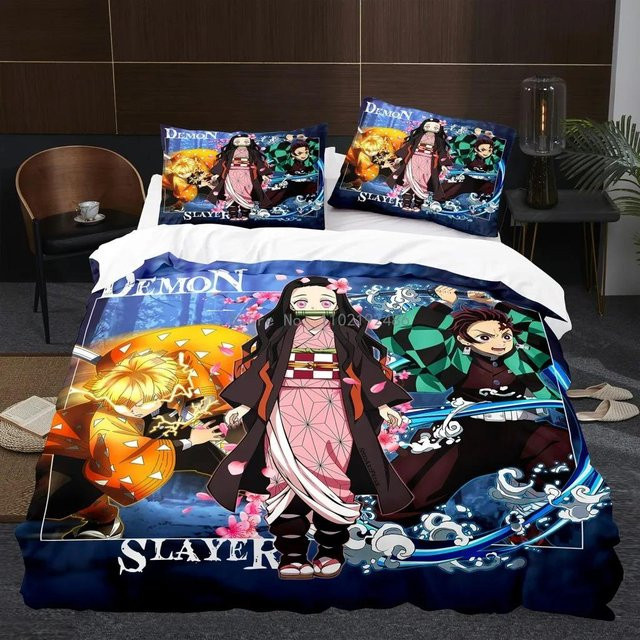Demon Slayer Bettwäsche-Set mit Anime-Print, bestehend aus Bettdeckenbezug und Kissenbezug, Mehrfarbig, B/T/H: 200 x 200 cm - Bild 1