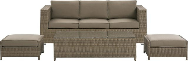 Beliani Lounge Set BELLUNO aus Polyrattan in Braun und Silber mit 3-Sitzer Sofa, Ottoman und Couchtisch, Höhe: 66 cm, Breite: 191 cm, Tiefe: 77 cm - Bild 1