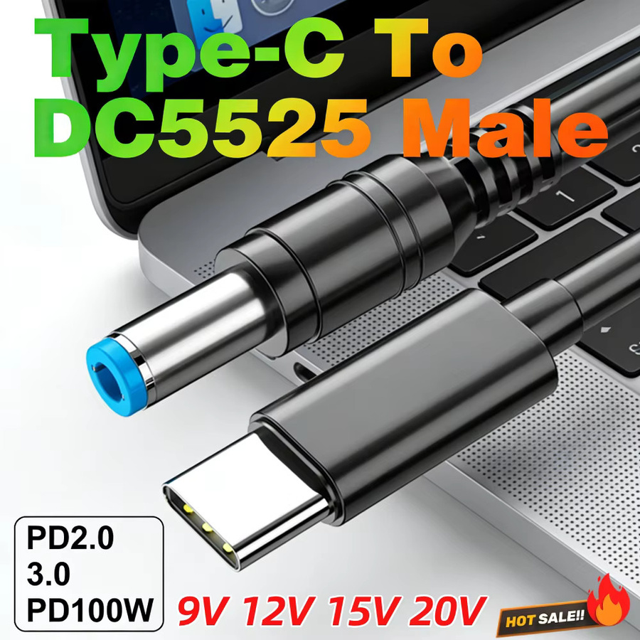LAIMANEI USB-C auf DC5525 Ladekabel PD100W Typ-C zu DC-Stromadapter Konverter für Laptop und WLAN-Router, Schwarz - Bild 2