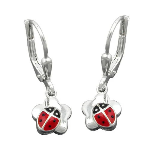 SIGO Ohrringe Brisur Marienkäfer-Blume, 925 Silber, Unisex - Bild 1