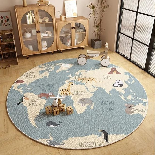 Runder Spielteppich mit Weltkartenmuster von Lodestar, rutschfest und schmutzabweisend, Durchmesser: 80 cm - Bild 1