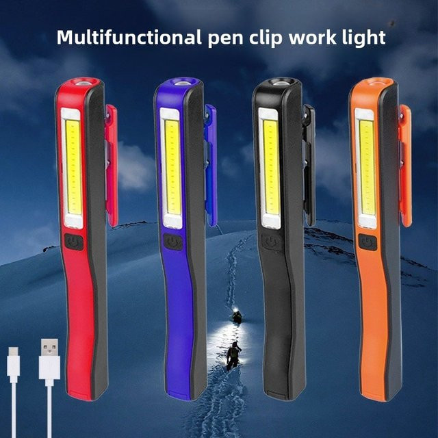 QHSPE Multifunktionale Mini-COB-Taschenlampe in Blau mit Magnet und Stiftclip, wiederaufladbare LED-Arbeitsleuchte - Bild 1