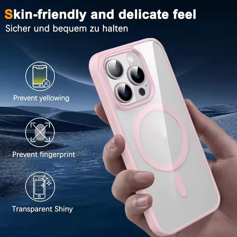 DIXSG Magnetische Luxus Macaron Schutzhülle für iPhone 15 14 13 12 11 Pro Max Plus Mini in Pink mit Wireless Charging Unterstützung - Bild 4