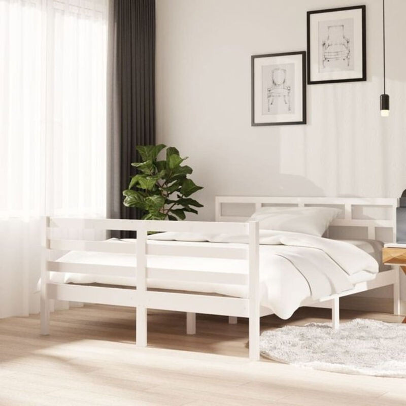 Massivholzbett Vidaxl aus Kiefer in Weiß im Landhausstil, B/T/H: 140 x 190 cm - Bild 1
