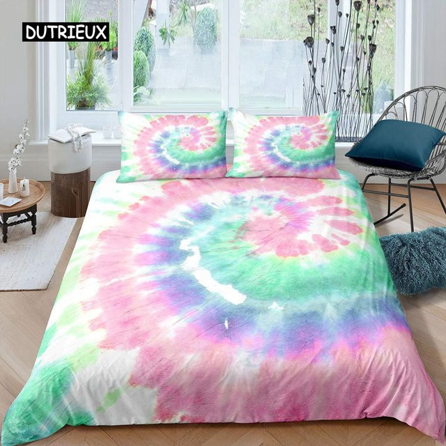 Bettwäsche Set Tie Dye mit psychedelischem Bohemian Gypsy Spirale Design, Mikrofaser, Mehrfarbig, Breite: 135 cm, Länge: 200 cm - Bild 1