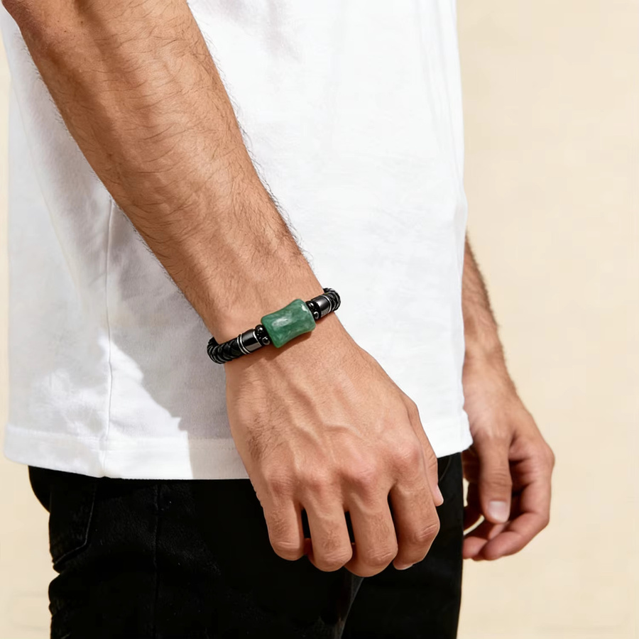 YAN MIN TRADE Lederarmband, Naturstein, Edelstahl-Verschluss - Bild 2