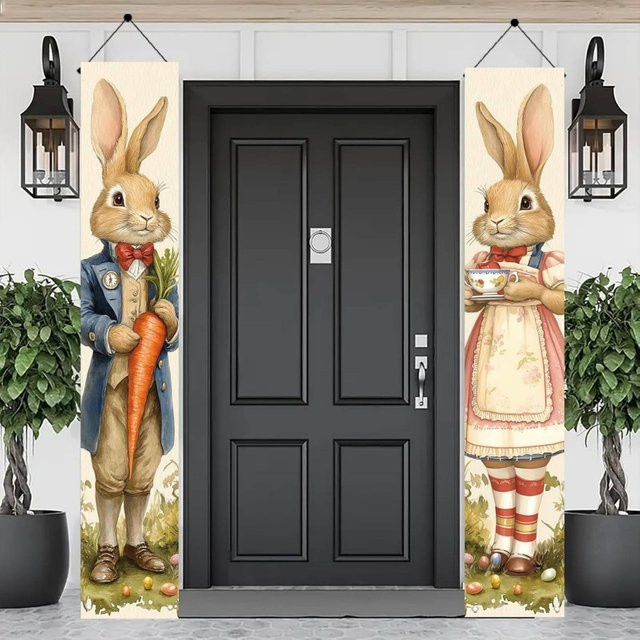 VIKAMA Oster-Wandteppich mit Frühlingshasen und Karotten-Motiv, Mehrfarbig, B/H: 180 x 30 cm - Bild 1