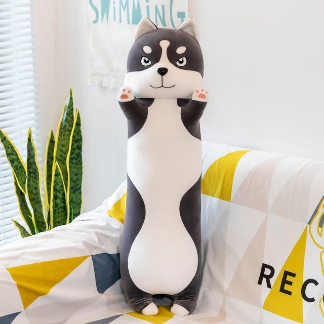 WTEMPO Husky Plüschkissen in Schwarz, langes rechteckiges Kinderkissen aus Polyester, Länge: 110 cm - Bild 1