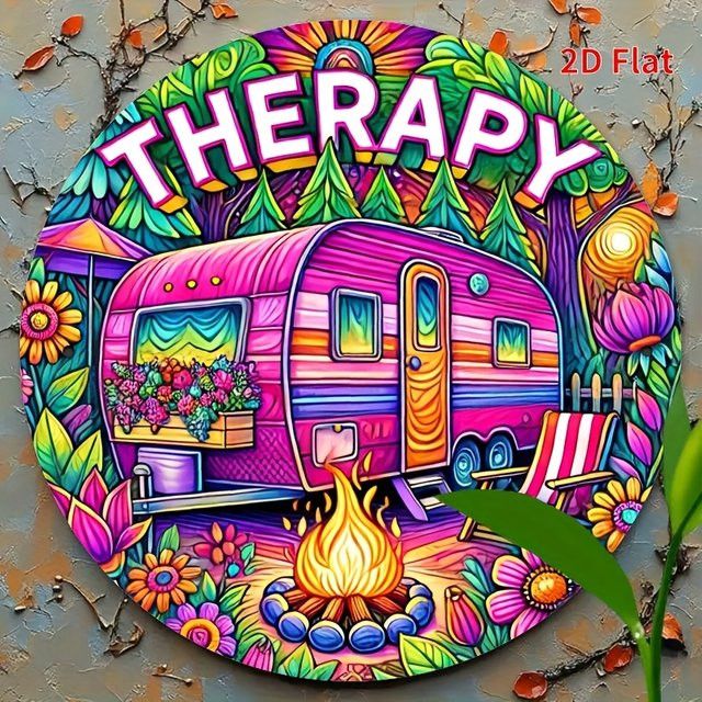 Potdemiel Vintage Camper Van & RV Wanddekoration aus Eisen, rund, multicolor, Durchmesser: 20 cm - Bild 1
