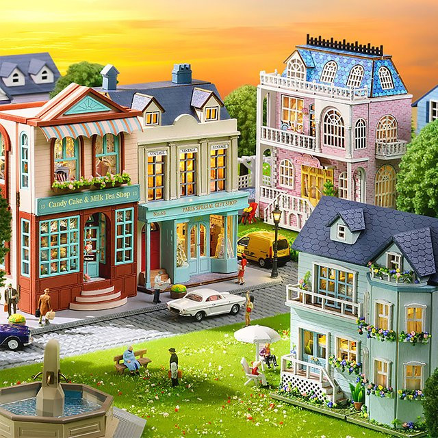 zuuton Diy Mini Holz Puppenhaus, Prinzessin Villa, Rosa, mit Licht und Möbel - Bild 1