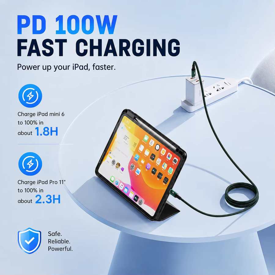 100W USB-C zu USB-C Kabel mit E-Marker und Nylon-Umflechtung in Rot für Laptop, Tablet und Smartphone - Bild 2