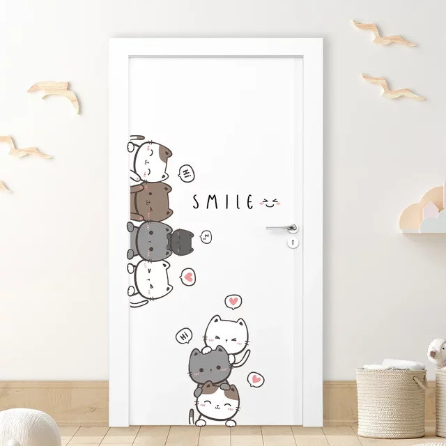 BRUP Wandaufkleber mit süßem Katzen-Cartoon Motiv für Kinderzimmer und Wohnzimmer, mehrfarbig - Bild 1