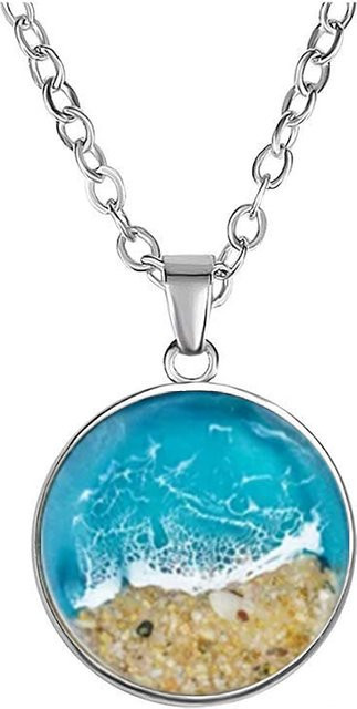 konminry Halskette mit Glas Anhänger, Silber, Unisex - Bild 1