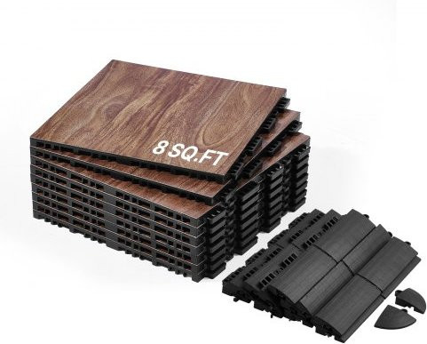 VEVOR Tanzbodenfliesen Set in Eichenholzoptik Braun, 9-teiliges ineinandergreifendes Tanzboden-Set mit gepolsterter Basis, B/T/H: 31,5 x 31,5 x 1,72 cm - Bild 1