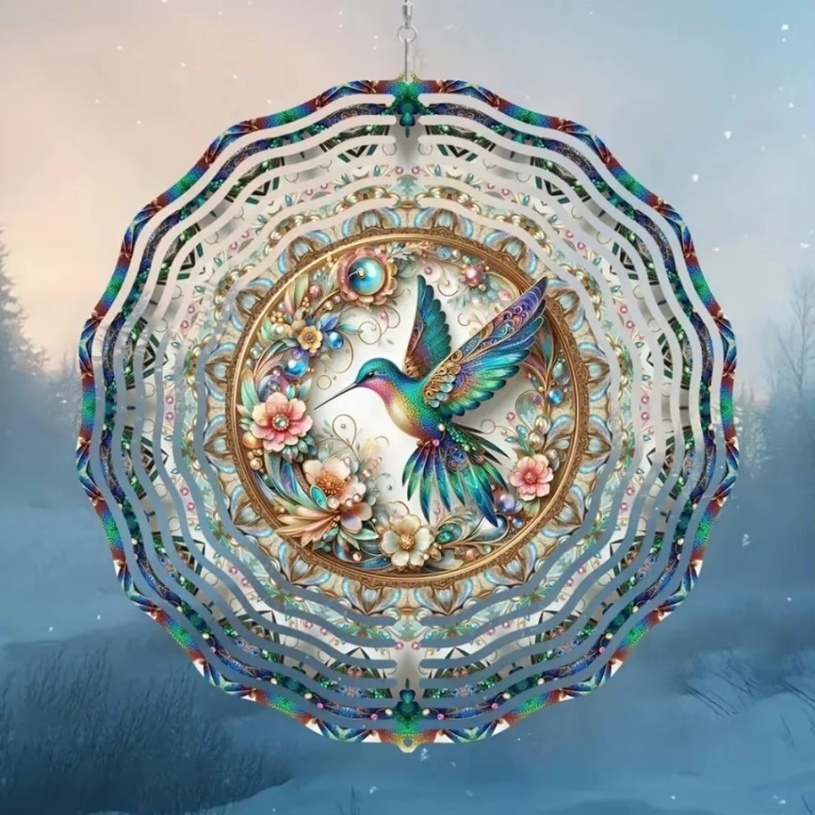 CIFBUY Kolibri-Windspiel aus Metall mit Blumen-Mandala als bunte Dekoration für Garten und Balkon - Bild 3