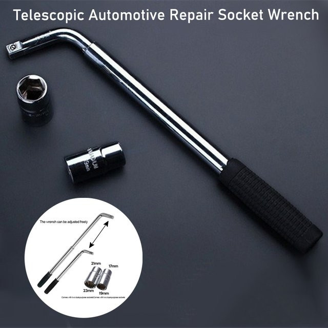 Baolian Teleskop-Radschlüssel mit Steckschlüssel in Silber, Autoreparaturwerkzeug 17/19 mm und 21/23 mm - Bild 1