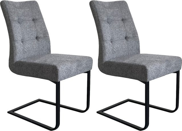 byLIVING Esszimmerstuhl MARLEN-XXL 2er Set, Webstoff dunkelgrau, Gestell schwarz, B/T/H: 47 x 62 x 95,5 cm - Bild 1