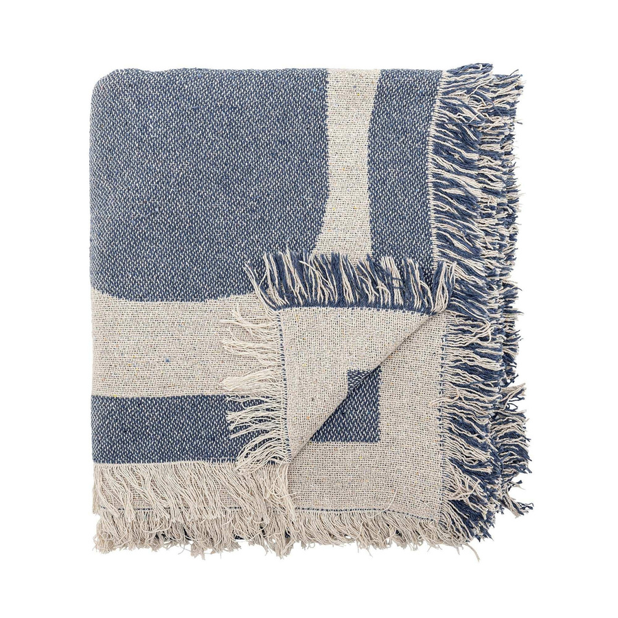 Bloomingville Plaid Ethan aus recycelter Baumwolle in Blau, B: 130 cm, T: 160 cm - Bild 1