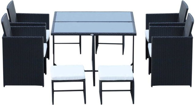 Outsunny 9-teilige Polyrattan Sitzgruppe in Schwarz mit Tisch und Stühlen für den Garten, B/T/H: 109 x 109 x 72 cm - Bild 1