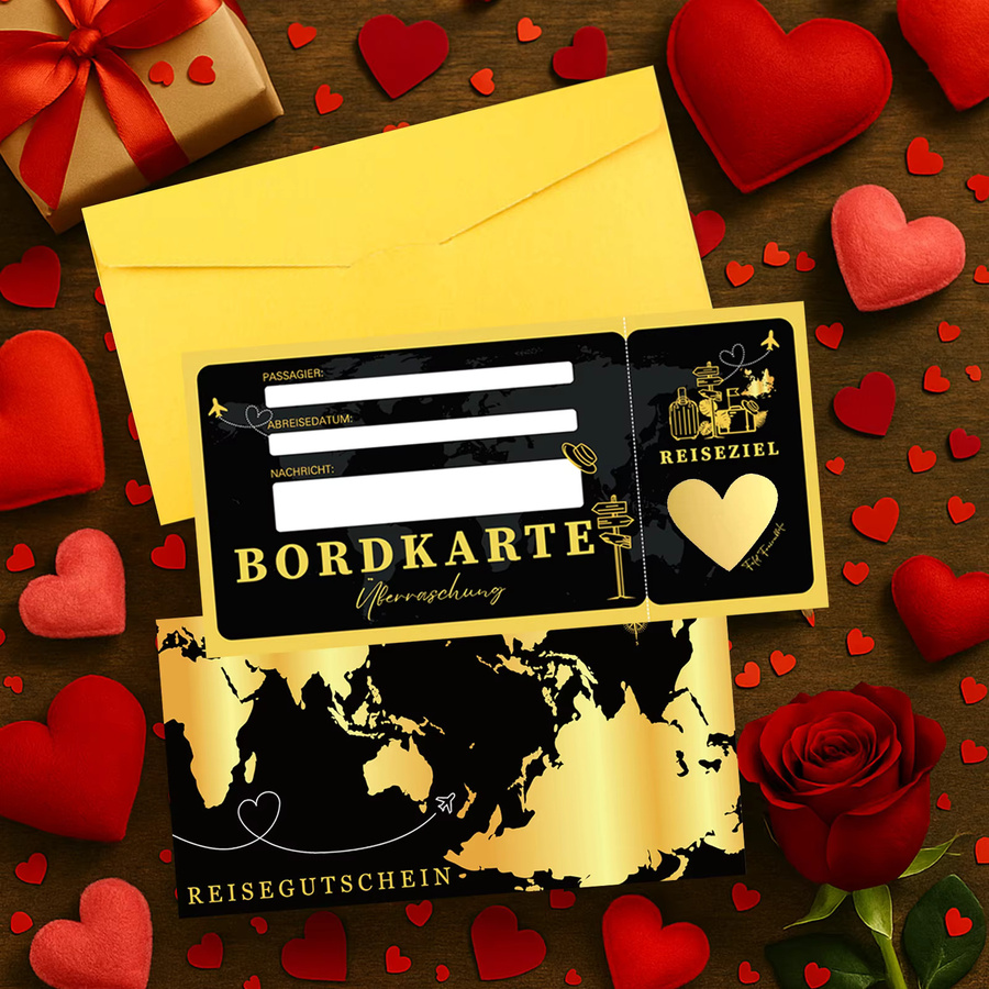3er-Set Reisegutscheine in Schwarzgold als Bordpass-Überraschungsgeschenkset aus Papier - Bild 6