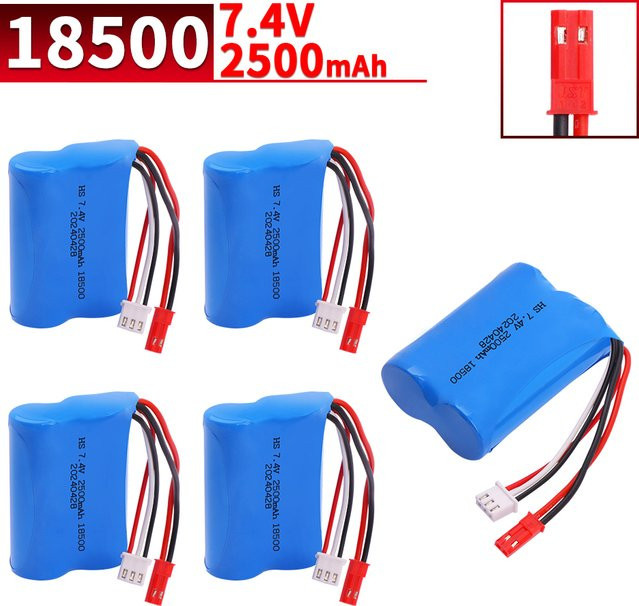 MJX Li-Ion Akku Set 7,4 V 2500 mAh mit JST Stecker und Ladegerät in Blau für MJX T10 T11 T34 HQ 827 871 Hubschrauber - Bild 1