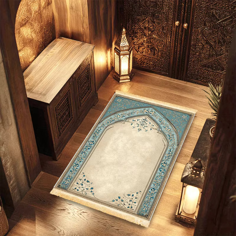 VIKAMA Gebetsteppich mit türkisfarbenem Blumenbogen-Design, rutschfester orientalischer Gebetsmatte für Wohnzimmer und Schlafzimmer - Bild 3