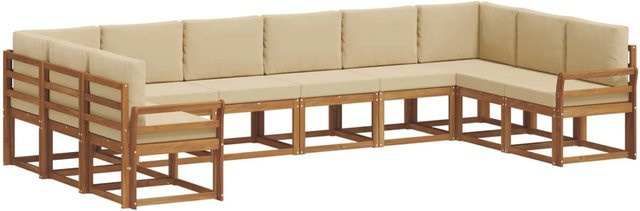 vidaXL Outdoor-Sofagarnitur in L-Form aus Akazienholz mit Kissen, 10-teiliges Set, Natur und Beige - Bild 1