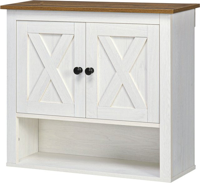 Aosom Badezimmerschrank Kleankin Wandmontierter Hängeschrank mit geschlossenem Fach und offenem Regal, Weiß, B/T/H: 60 x 19,5 x 52,5 cm - Bild 1