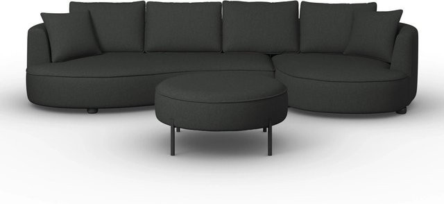 Bessagi Home Wohnlandschaft Nilas L-Form in Schwarz aus Chenille mit Hocker, Breite: 322 cm, Tiefe: 154 cm, Höhe: 65 cm - Bild 1