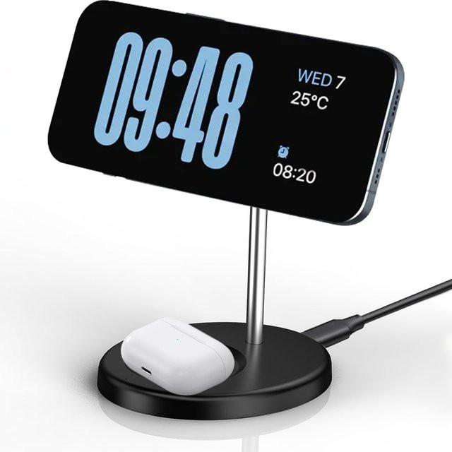 VIKEFON 2-in-1 Magnetischer Kabelloser Ladeständer für iPhone und AirPods in Weiß - Bild 1