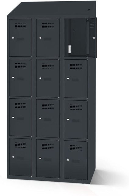 rotstahl Fächerschrank mit 12 Fächern und Ladefunktion in Anthrazit, B: 120 cm, H: 200 cm - Bild 1