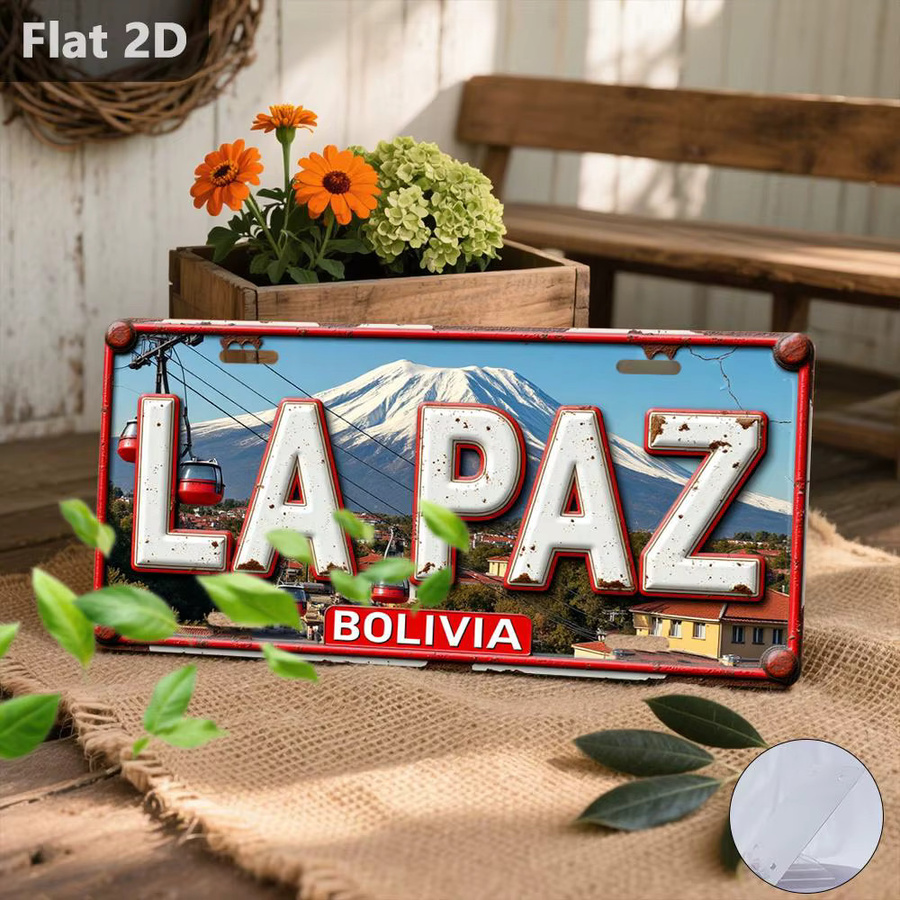 Vintage Metallschild CIFBUY Bolivien La Paz Retro-Stadtkennzeichen zur Wanddekoration, B: 30,5 cm, H: 15 cm - Bild 5