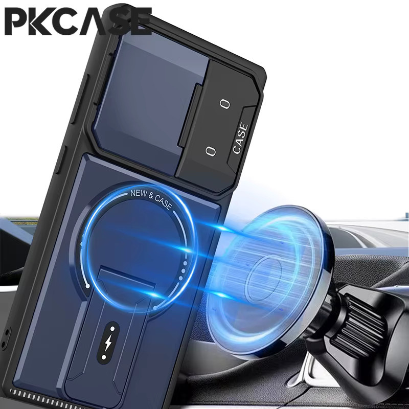 PKCASE Magnetische Klapphülle mit Halterung für Samsung Galaxy S25 S24 Plus S23 Ultra A17 A06 A16 A56 A36 A26 in Lila zum Schutz der Kamera - Bild 3