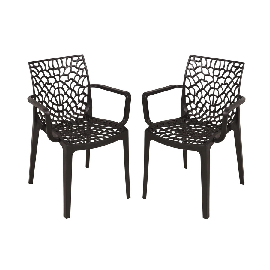 DELUKE Gartenstuhl 2er Set IVAR aus Polypropylen in Schwarz, wetterfeste stapelbare Outdoor-Stühle mit Armlehnen für Terrasse und Garten - Bild 2