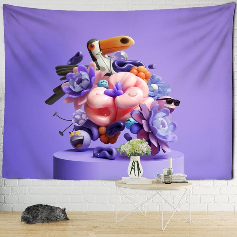 Super Six Wandbehang Hippie Style mit psychedelischem Tier-Motiv, mehrfarbig und lila, B: 95 cm, H: 70 cm - Bild 1