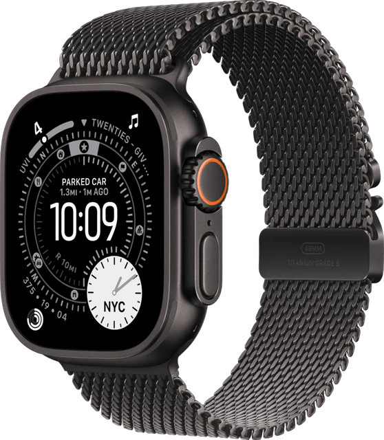 Apple Watch Ultra 3 Smartwatch mit GPS und Cellular, 49mm Titangehäuse und Milanaise Loop in Schwarz, Größe Medium - Bild 1