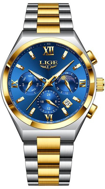 LIGE Armbanduhr Edelstahl, Quarz, Silber/Blau, Herren - Bild 1