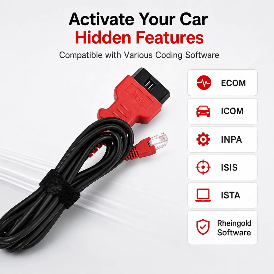 X-OBD ENET-Kabel für BMW F/G Serie Codierung, Ethernet zu OBD2 Diagnose-Schnittstelle, Schwarz, Länge: 2 m - Bild 4