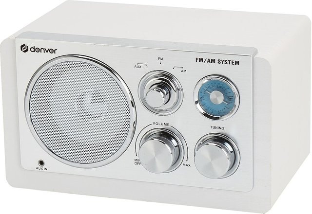 Denver TR-63 Retro Radio mit AM/FM Analog, AUX und 3,5 mm Klinkenanschluss, tragbar, Weiß - Bild 1