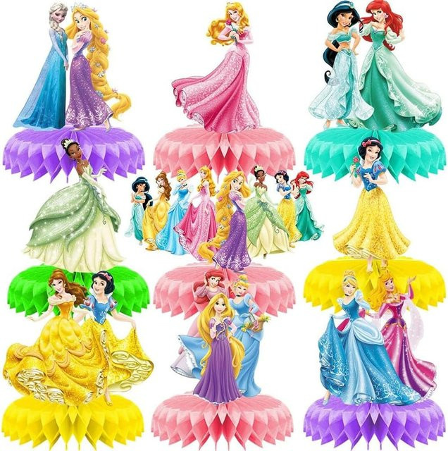 Disney Prinzessinnen Tischdekoration für deine Geburtstagsparty, 9-teiliges Waben-Set aus Papier in Pink und Multicolour - Bild 1