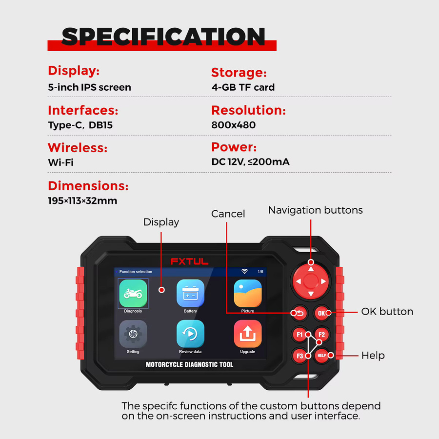 FXTUL M7 Motorrad-Diagnosescanner in Schwarz mit VIN-Erkennung für ABS- und Motordiagnose passend für BMW, Ducati, Yamaha, Honda und SYM - Bild 4
