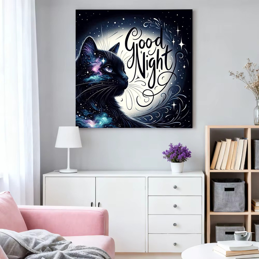 HUACAN Katzen-Mosaik Set mit schwarzen Diamanten und Mondkunst in Schwarz und Multicolour, Durchmesser: 20 cm - Bild 3
