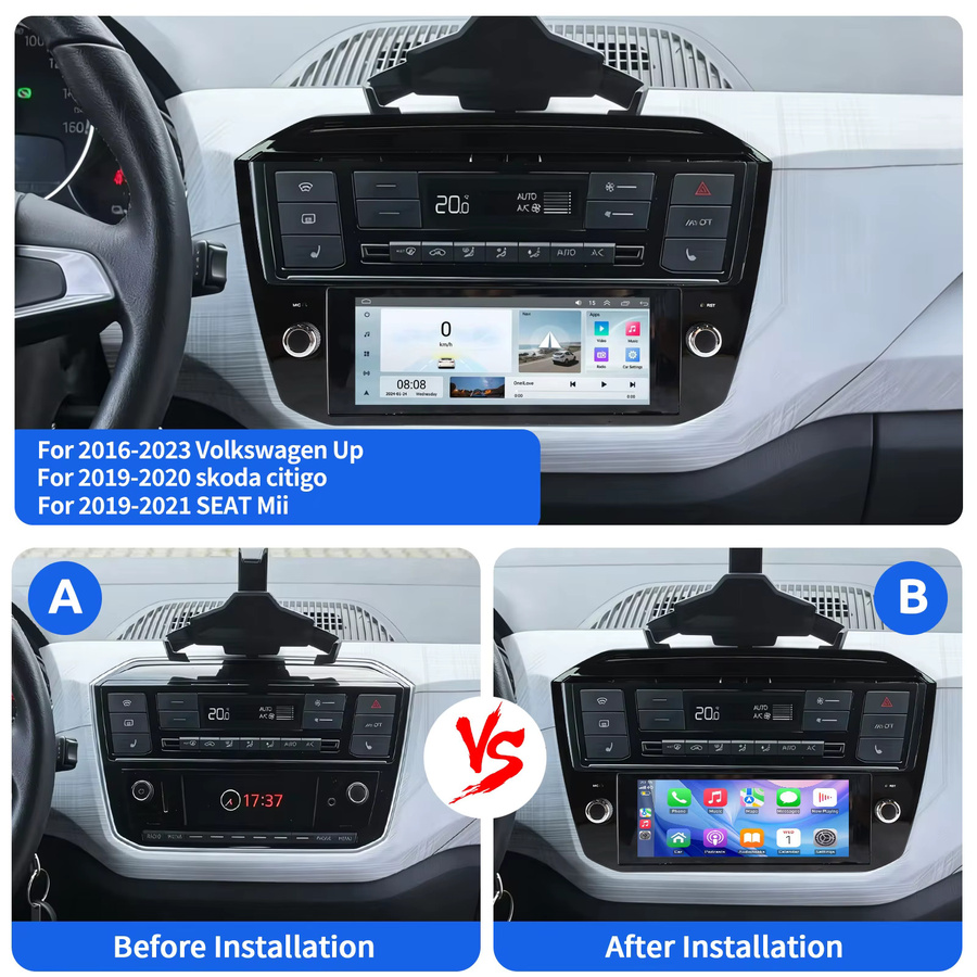 ESSGOO Kabelloses Android 15 Autoradio mit 6,86 Zoll IPS-Touchscreen, CarPlay und Android Auto, GPS, WLAN, Bluetooth und Mirror Link für VW UP, E-UP, Seat Mii, E-Mii, Skoda E-citigo, Schwarz - Bild 2