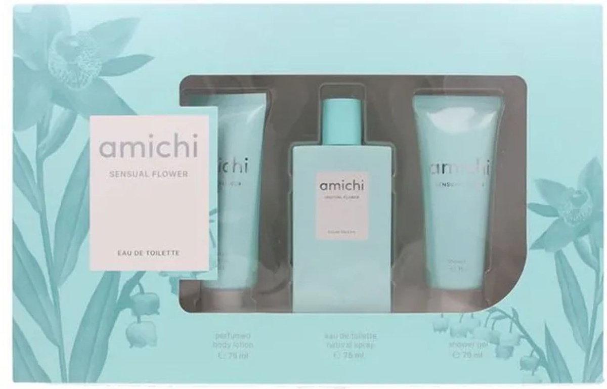 Amichi Set Sensuelle Blumen in Blau und Rose, 3-teiliges florales Wandbild im Querformat - Bild 1