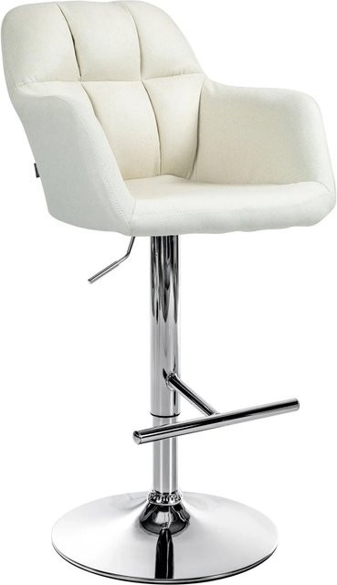 DELUKE Barhocker TUBEL in Creme mit silbernem Fuß, höhenverstellbarer Barstuhl aus Stoff mit Lehne und 360 Grad Drehbarkeit, B/T/H: 57 x 59 x 97 cm - Bild 1