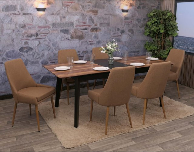 6er-Set MCW Esszimmerstühle O27 in Braun mit Stoffpolsterung und Metallgestell im 50er Jahre Design - Bild 2