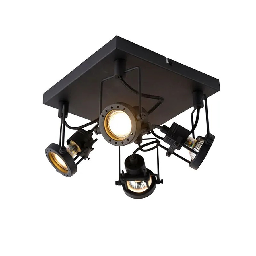QAZQA Industriespot Suplux Schwarz 4-flammig aus Stahl, dimmbar, GU10, quadratisch, abgehängt - Bild 2