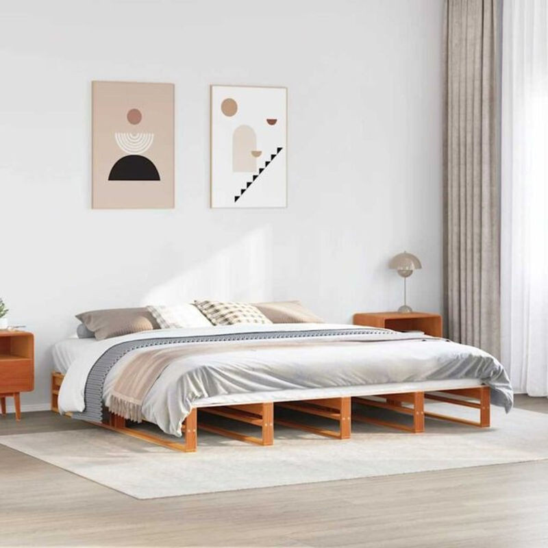Massivholzbett Vidaxl aus Kiefer in Braun im Landhausstil ohne Matratze B/T/H: 200 x 200 x 25,5 cm - Bild 1